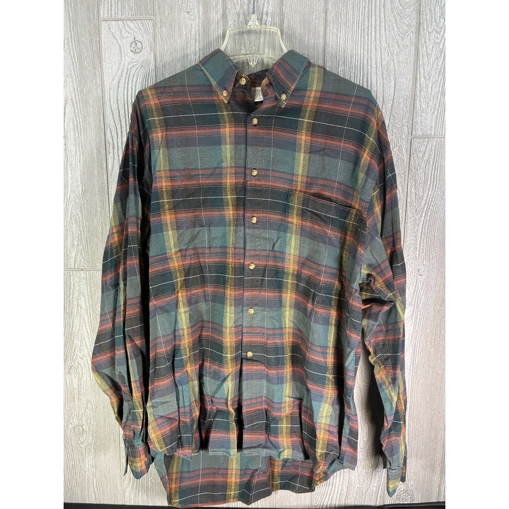 Territory Ahead Mens L Plaid Flannel Shirt Green Long Sleeve Button Down Outdoor